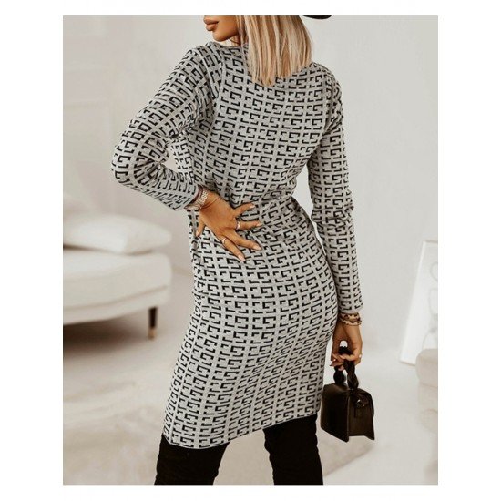  Temperament Geometric Pattern Women's Long Sleeve Dress