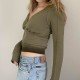 Patchwork Hooded Collar Fitted Cropped Tops