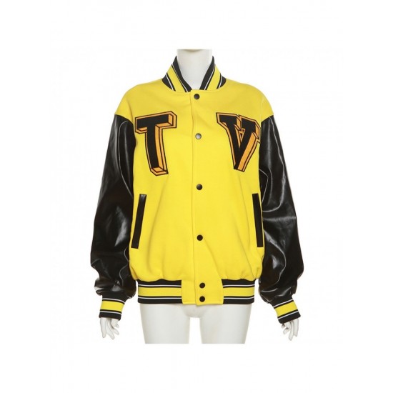  Autumn Contrast Color Letter Women's Baseball Jacket