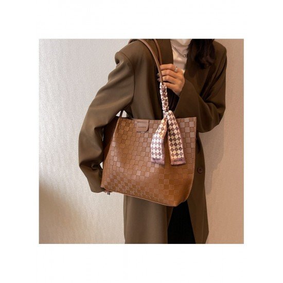 Grid Solid Ladies Shoulder Tote Bags