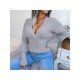 V Neck Solid Long Sleeve Ladies Sweaters