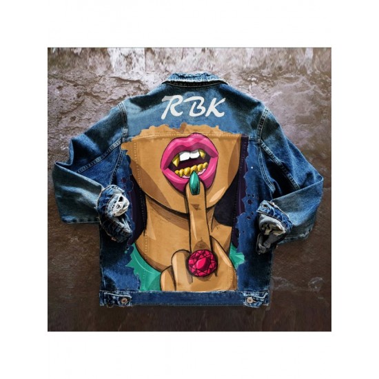  Fashion Lips Printing Women's Denim Jacket