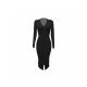  Slim V Neck Pure Color Split Women's Dress