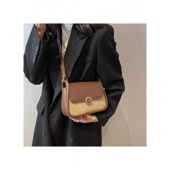 Retro Contrast Color Brown Shoulder Bags