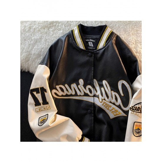  Fashion Letter Embroidery Women's PU Baseball Jacket