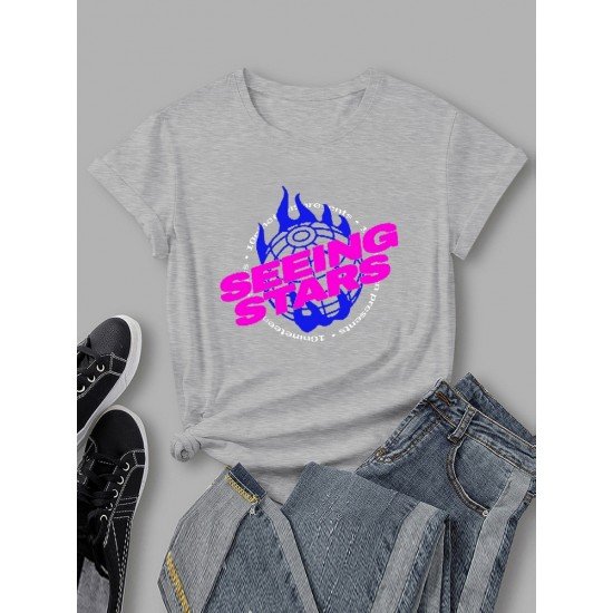 Streetwear Casual White Graphic T Shirts For Women