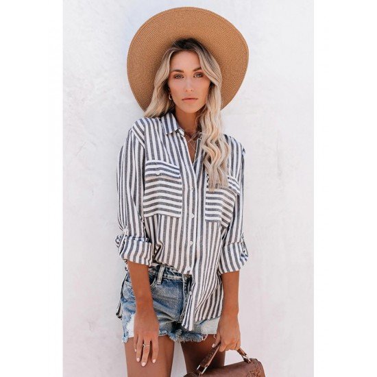  2022 Casual Loose Striped Long Sleeve Shirt