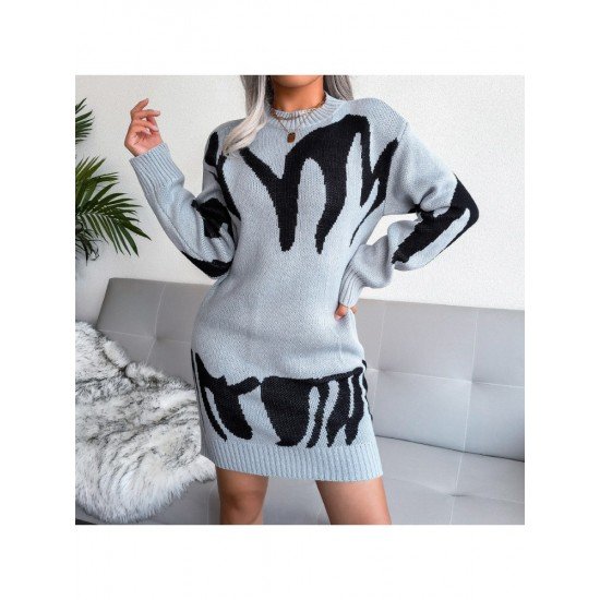  New Round Neck Long Sleeve Knitted Dress