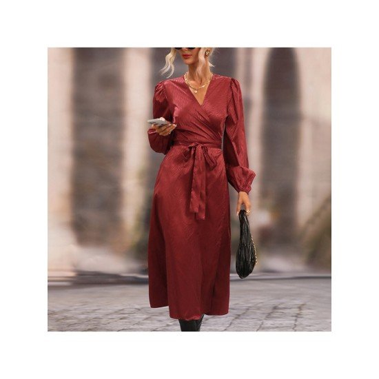 Puff Sleeve V Neck Vintage Maxi Dresses