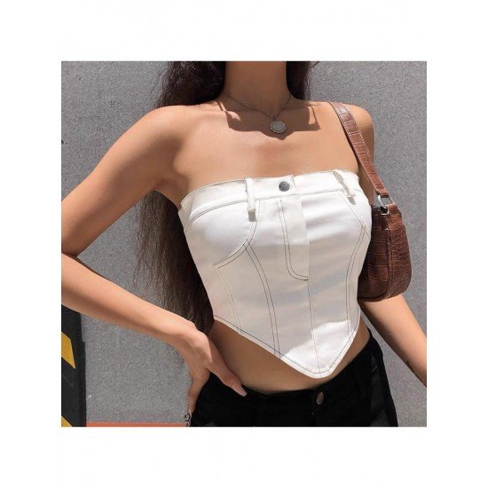  Summer 2022 Pure Color Backless Sleeveless Crop Vest