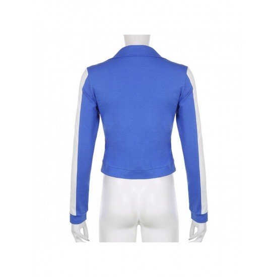 Sports Blue Contrast Color Ladies Fall Coats