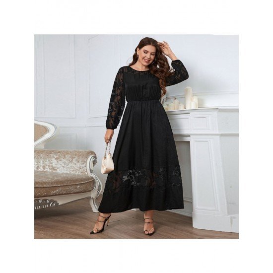  Temperament Round Neck Lace Women's Long Sleeve Dress