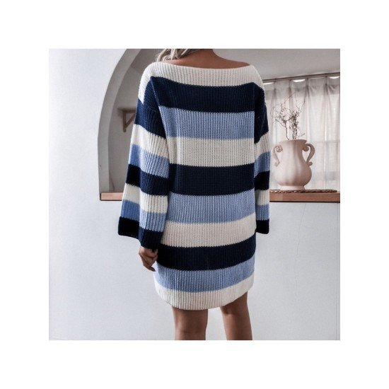 Loose Striped Sweater Long Sleeve Dress