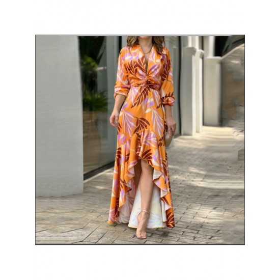  2022 V-Neck Printing Irregular Long Dress