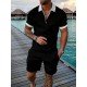 Fashion Zipper Contrast Color Printing Men's Short Suit