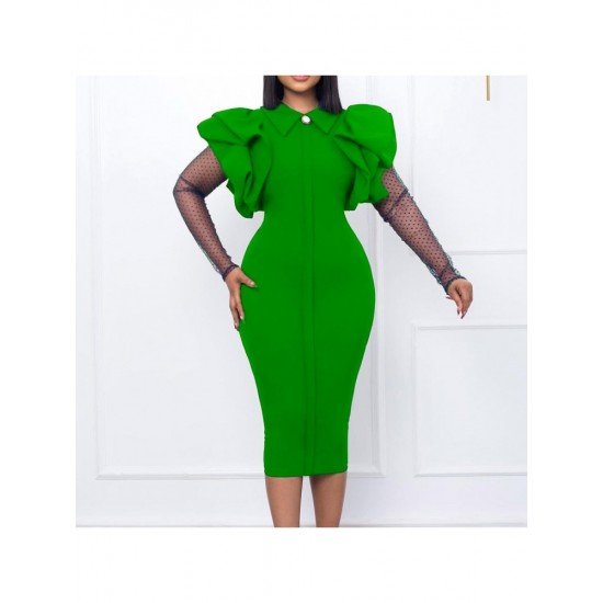  2022 Temperament Pure Color Women's Long Sleeve Dress