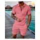  Men's Casual Pure Color Polo Shirt And Shorts Sets