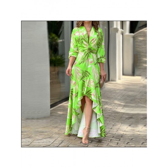  2022 V-Neck Printing Irregular Long Dress