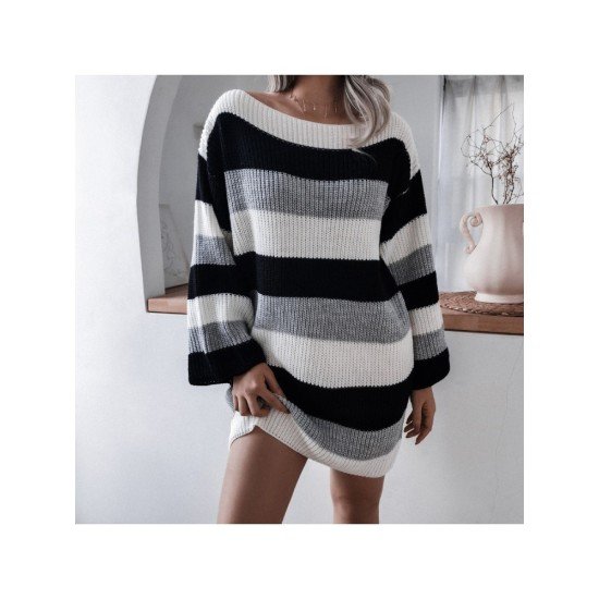 Loose Striped Sweater Long Sleeve Dress