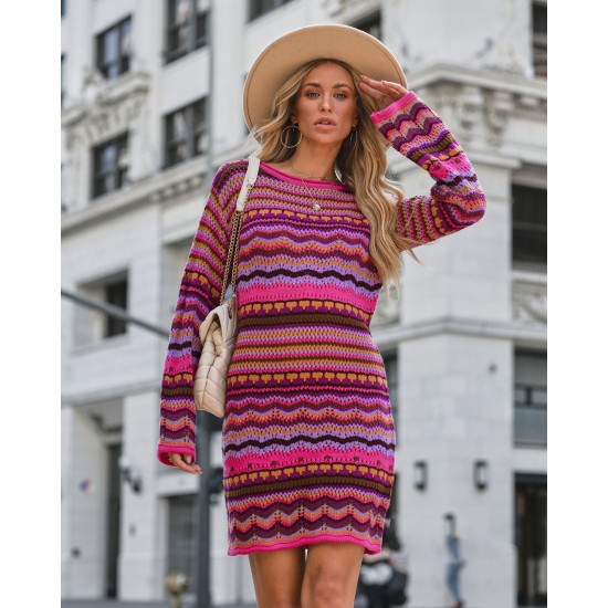  2022 Round Neck Sweater Long Sleeve Dress