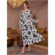 Printed V Neck Puff Sleeve Vacation Dress