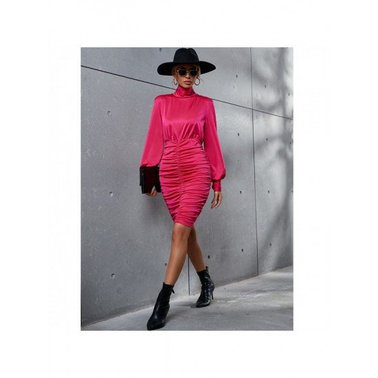 Turtle Neck Ruched Party Fall Dresses