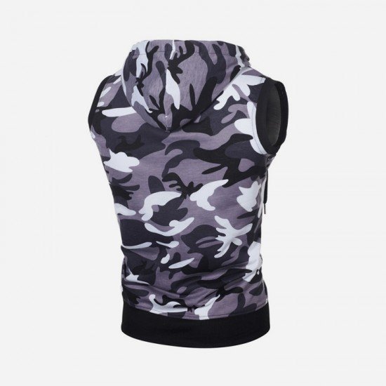  Casual Slim Sleeveless Hooded Camouflage Men's Top