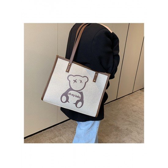 Contrast Color Bear Printed Tote Bags