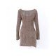 Fall Scoop Neck Solid Long Sleeve Short Dress