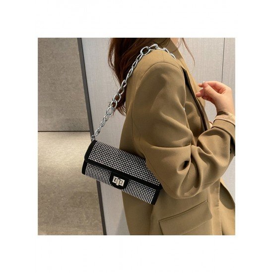  Hot Drilling Chain Twist Lock Black Shoulder Bags