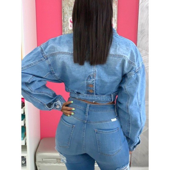 Casual Fashion Pure Color Denim Jacket For Women