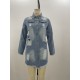  Fashion Denim Ripped Mid-Length Women's Coat