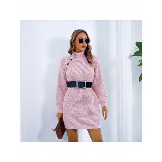 Turtle Neck Pullover Solid Long Sleeve Sweater Dress