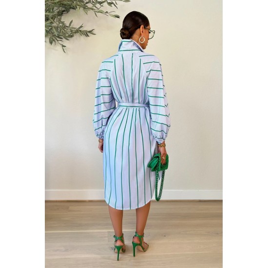  Casual Striped Bandage Women's Long Sleeve Dress