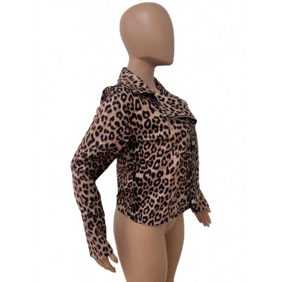 Stylish Asymmetry Leopard Snake Print Women Jackets