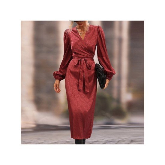 Puff Sleeve V Neck Vintage Maxi Dresses