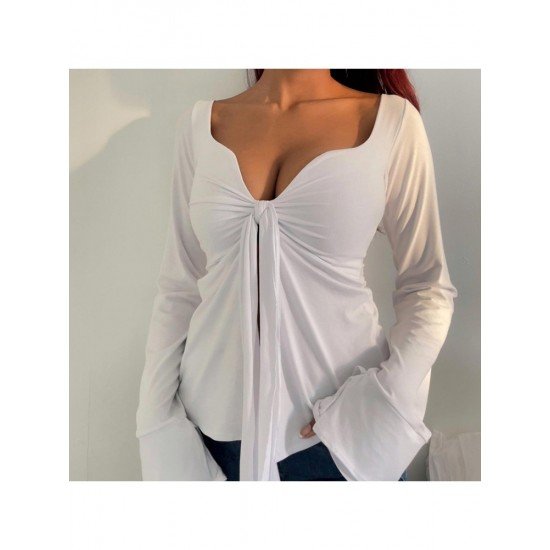 Sexy Slit White Sweetheart Neck Ladies Tops