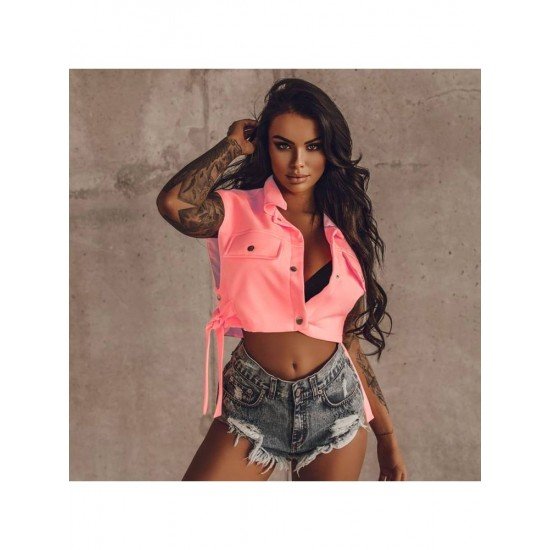  Summer Pure Color Hollowed Out Lace Up Vest Jacket