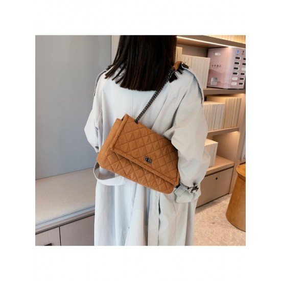 Fashion Black Canvas Rhombus Lattice Shoulder Bags