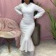 Casual White Ruffle Hooded Collar Maxi Dress