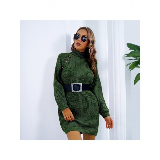 Turtle Neck Pullover Solid Long Sleeve Sweater Dress