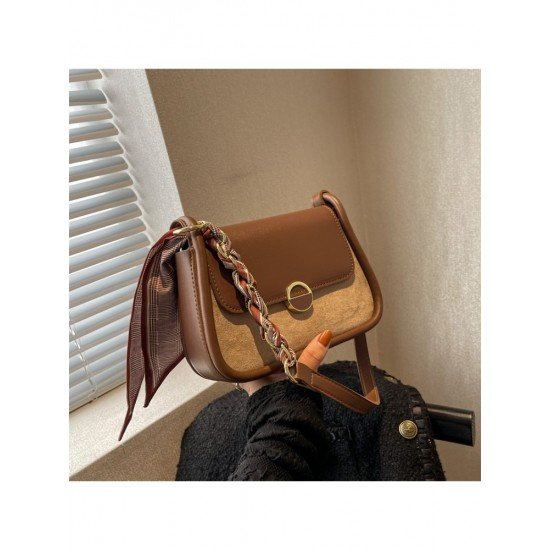 Retro Contrast Color Brown Shoulder Bags