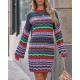  2022 Round Neck Sweater Long Sleeve Dress