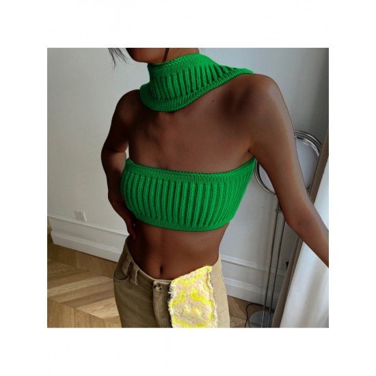  2022 Halter Pure Color Backless Crop Sweater