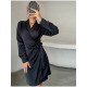 Tie Wrap Black Long Sleeve Casual Dresses