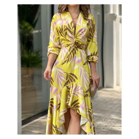  2022 V-Neck Printing Irregular Long Dress