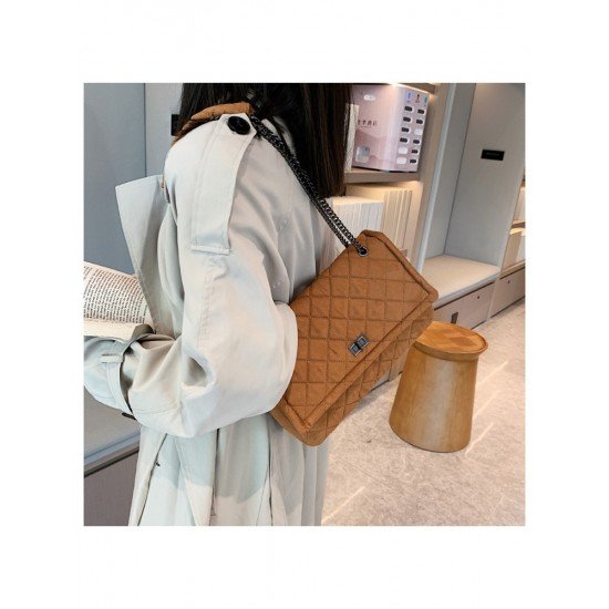 Fashion Black Canvas Rhombus Lattice Shoulder Bags