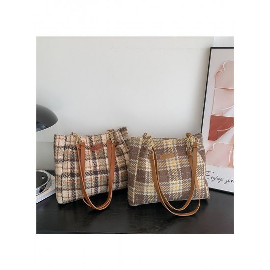 Black Canvas Plaid Ladies Tote Bags