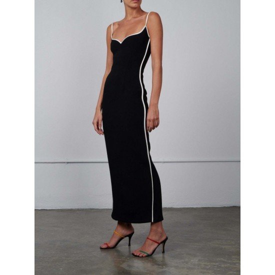 Backless Spaghetti Straps Black Sleeveless Maxi Dresses