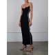 Backless Spaghetti Straps Black Sleeveless Maxi Dresses